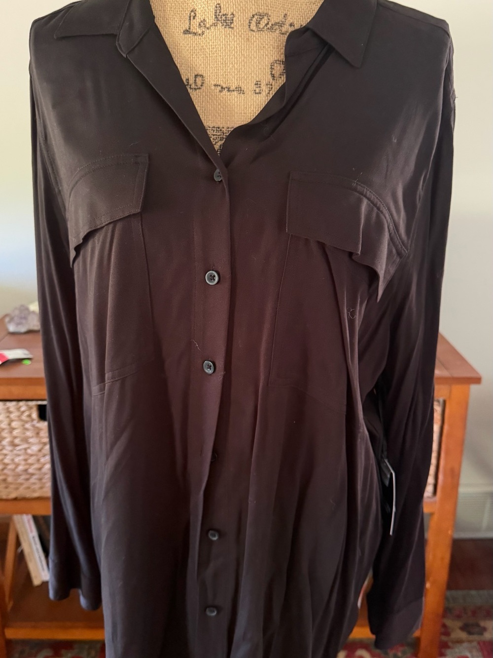 Simply Vera Vera Wang Black Long-Sleeve Button-Down Shirt